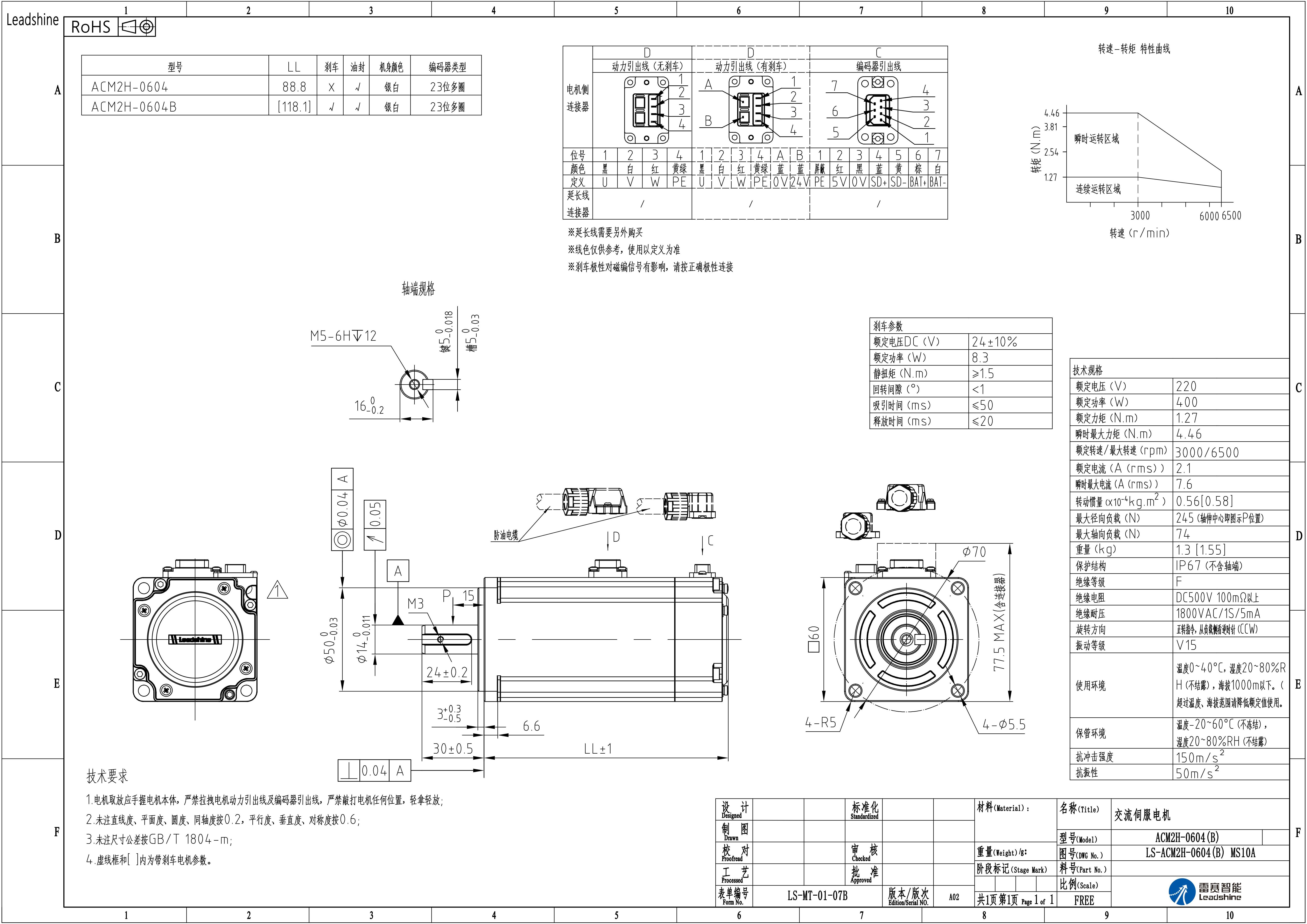 ACM2H-0604 Leadshine ACM2 High Inertia Servo Motor Parameters