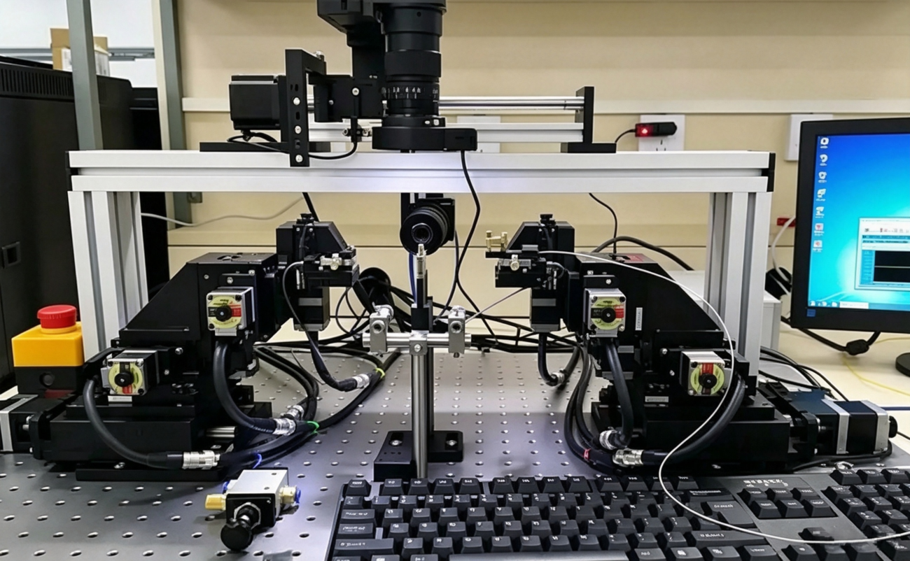Dual‑station automated fiber‑array alignment system for high‑volume photonic assembly