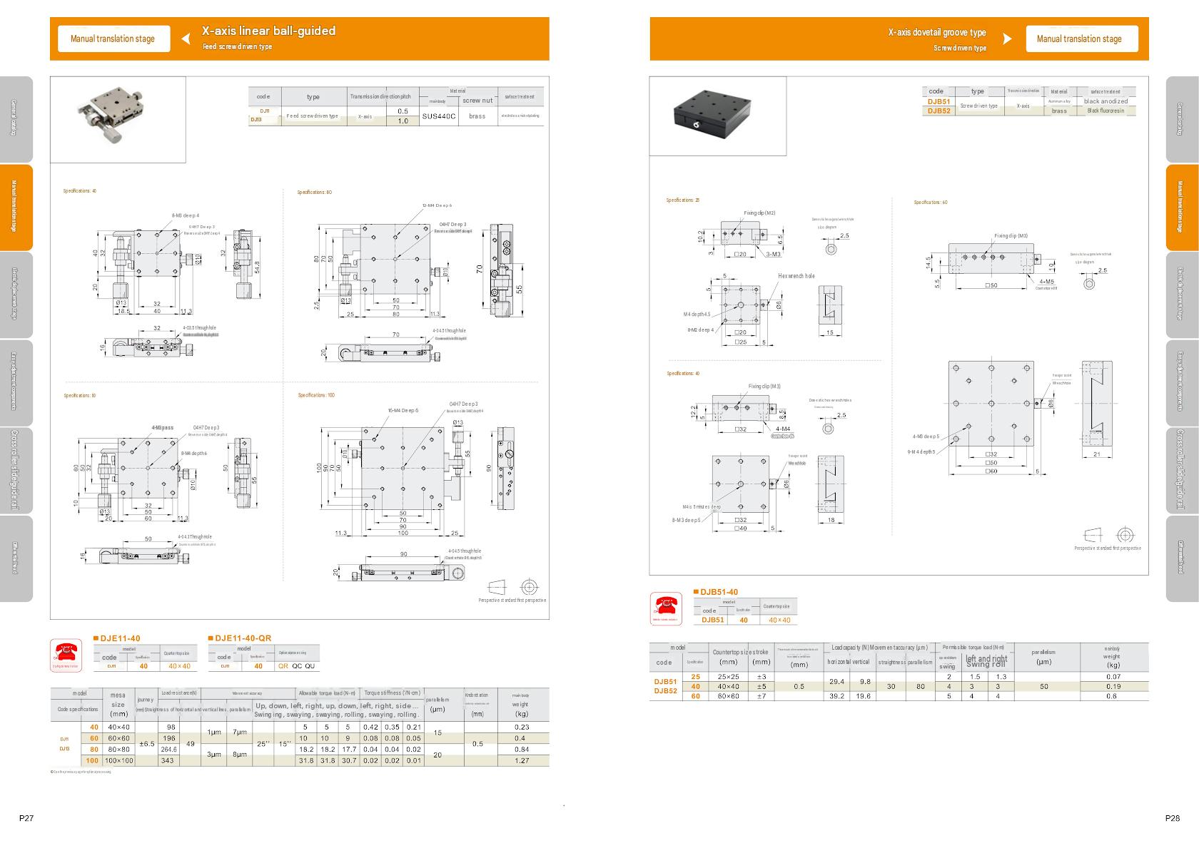 Precision Lead Screw Feed Stage Parameters