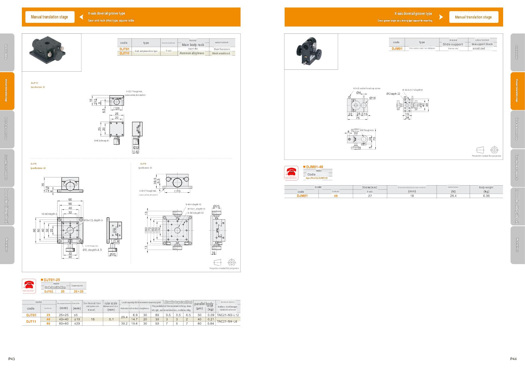 square-table-type-linear-stages-parameters